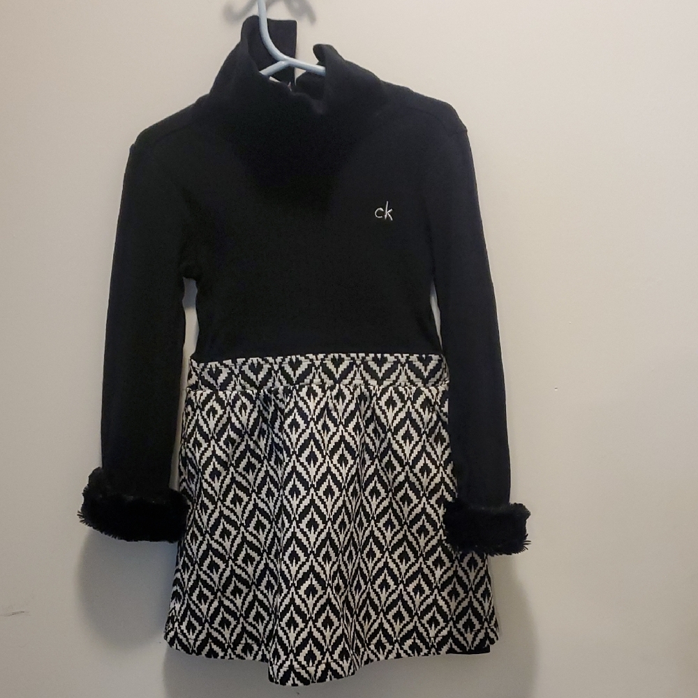 Calvin Klein Kids Dress in Black and White Pattern